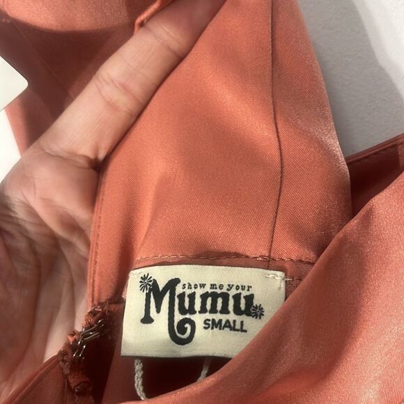 NWT Show Me Your Mumu Rustic Mauve Sheen Jenn Maxi Dress Small Deep V Neck Satin - Picture 9 of 13